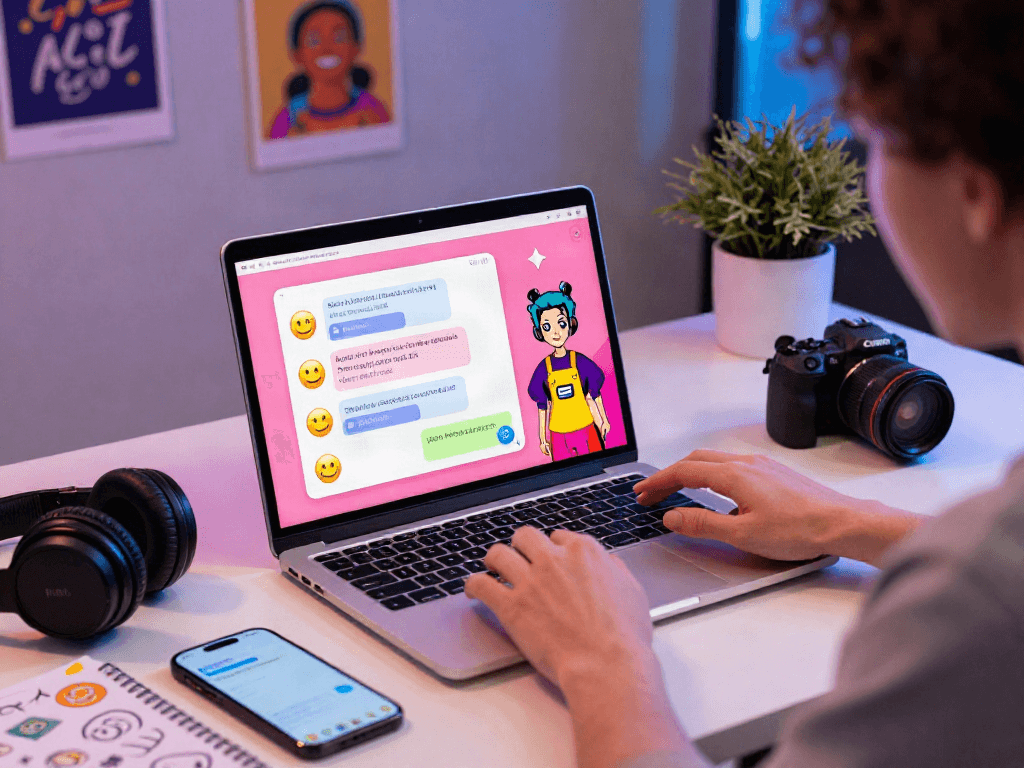 Dynamic interaction with an NSFW chat bot in a modern workspace setting.