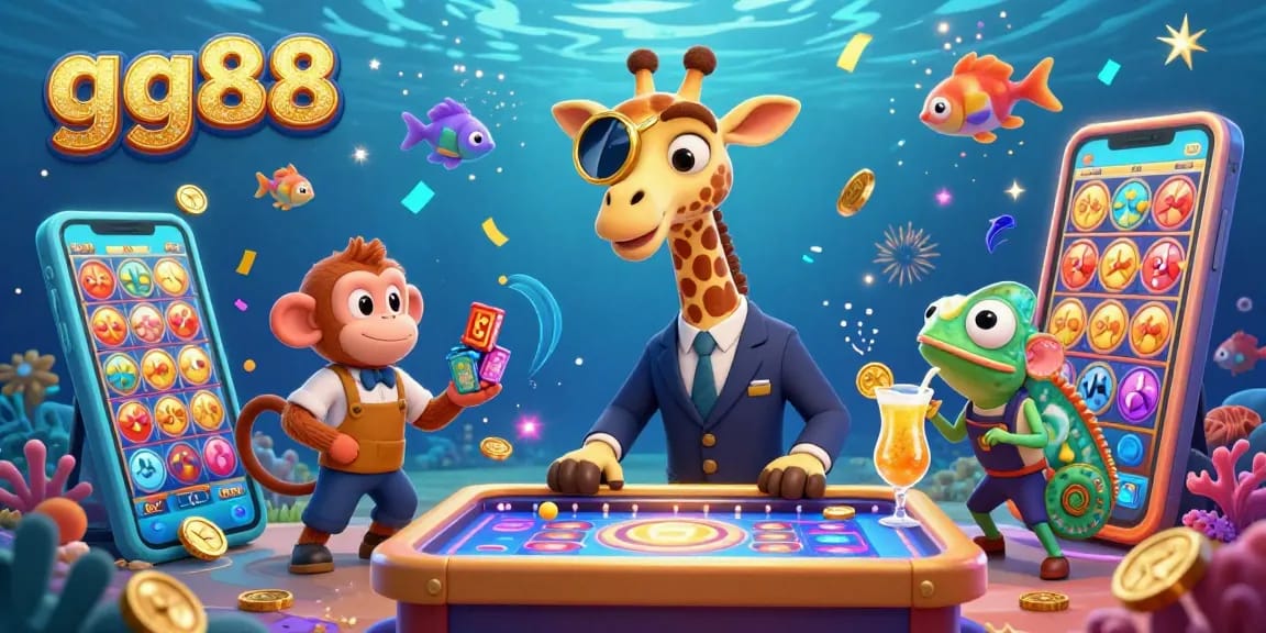 Experience thrilling gameplay at gg88 with this vibrant underwater scene featuring a high-roller giraffe in a fish shooting game.