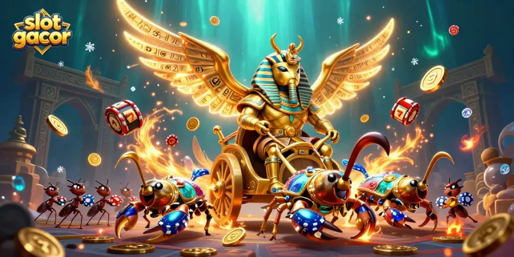 Experience the thrill of slot gacor with a grand scene showcasing dynamic casino action, vibrant elements, and rich details.