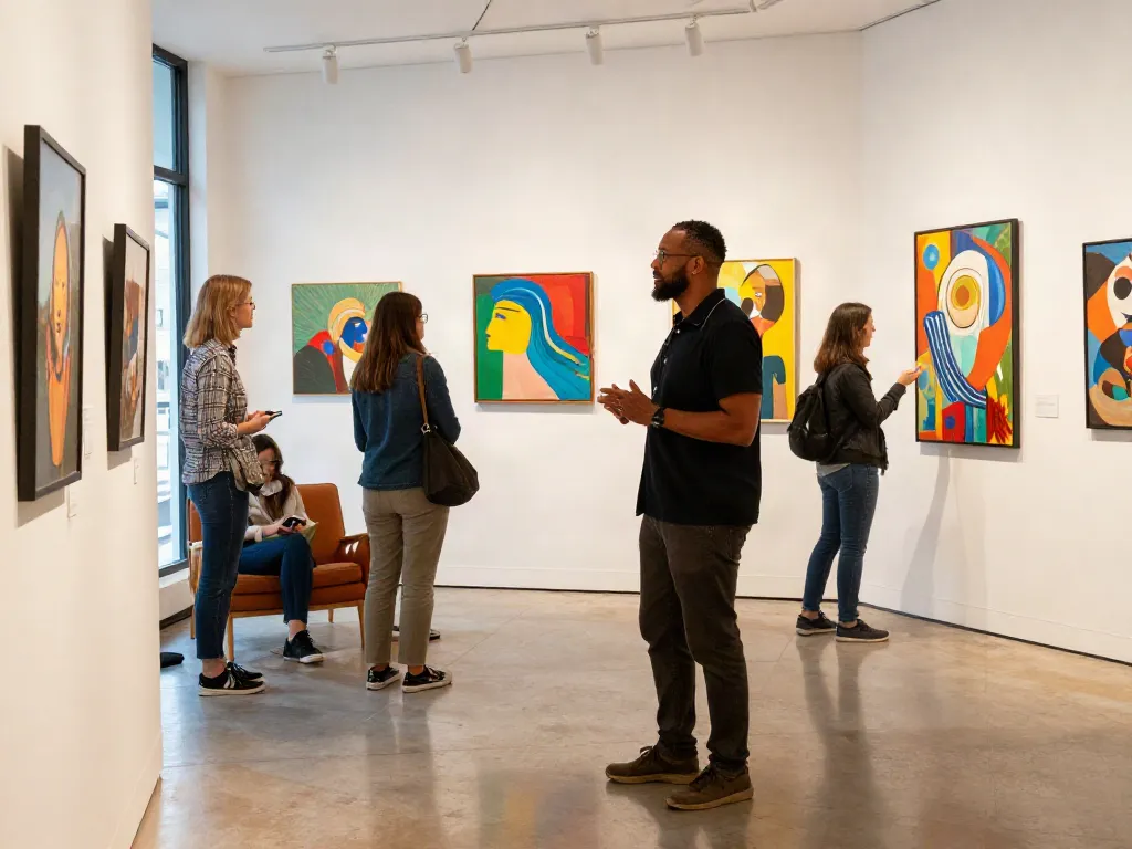 Bruce Bailey Toronto supporting Canadian art in a vibrant gallery setting with diverse visitors.
