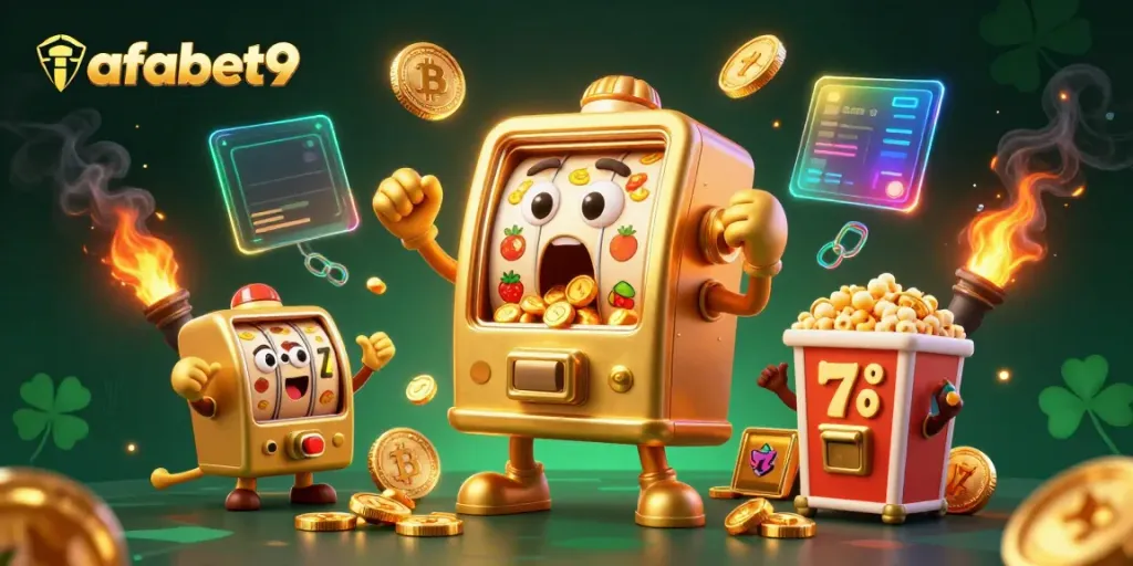 Experience jackpot excitement with fafabet9's vibrant, animated slot machine scene