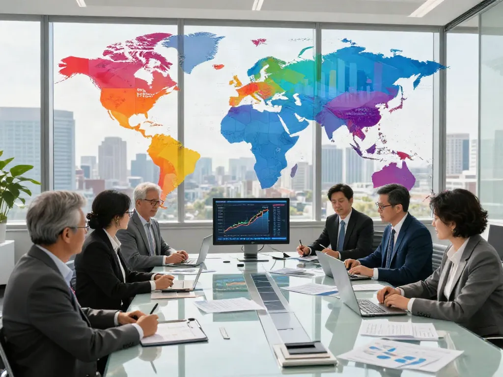 Visual representation of the biggest insurance companies in the world and their assets in a collaborative business environment.