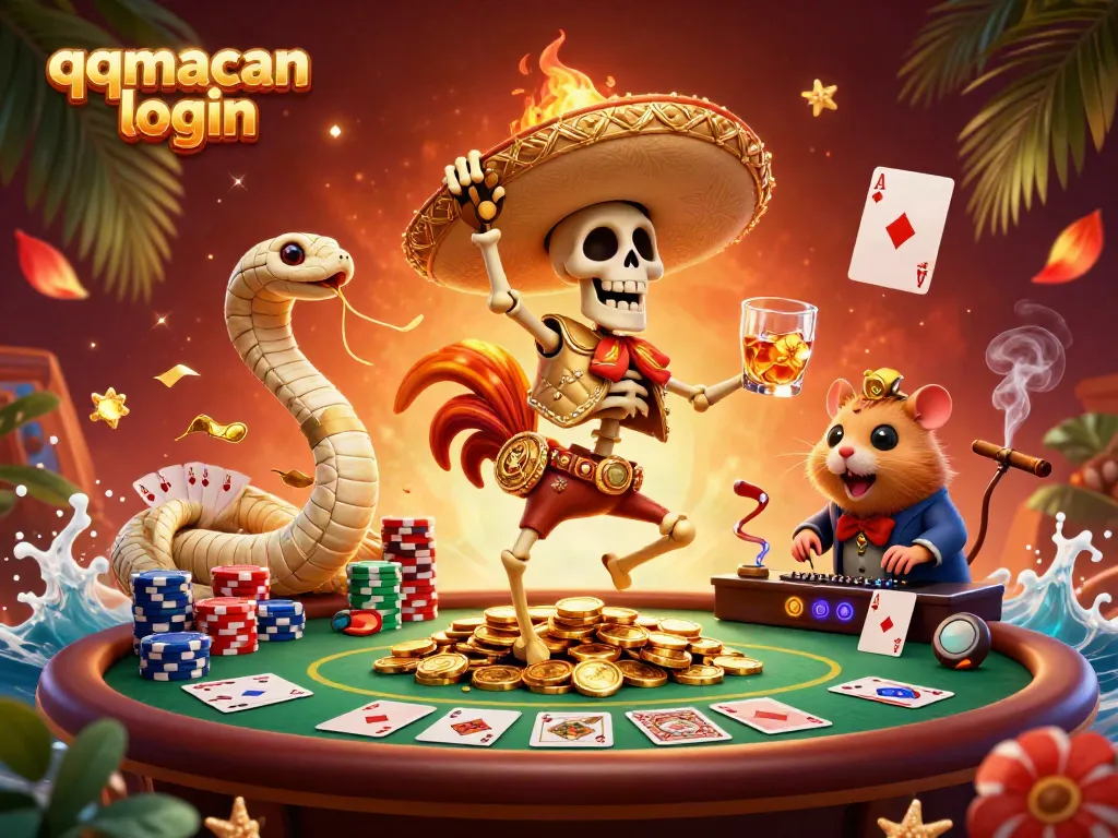 Experience the vibrant qqmacan login casino scene with lively characters and dynamic gaming elements.