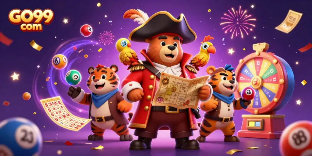 Experience thrilling wins at GO99 com with a vibrant 3D casino-themed illustration emerging with dynamic elements.