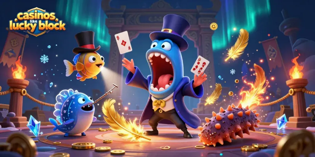 Experience thrilling gameplay at casinos like Lucky Block with vibrant 3D illustration showcasing magic and excitement.