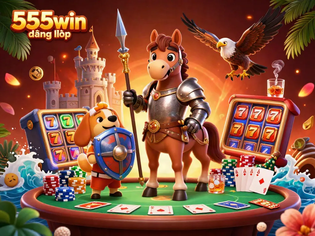 Engage in thrilling gameplay at 555win đăng nhập, featuring vibrant casino elements and dynamic characters.