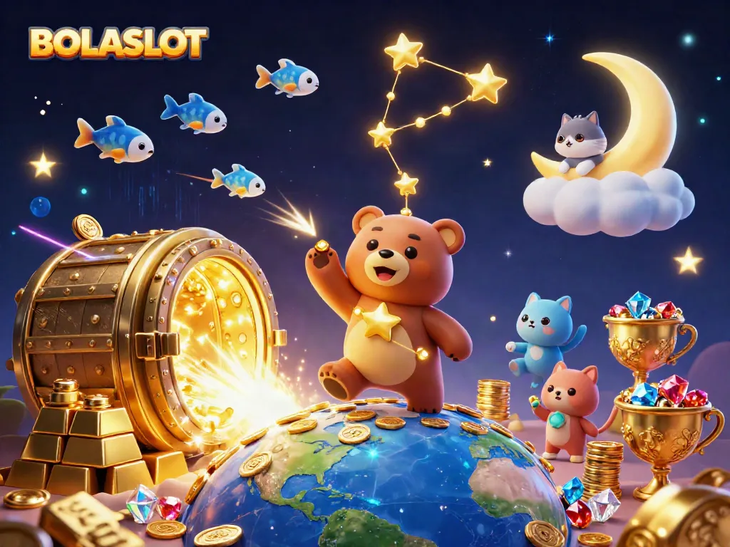 Play BOLASLOT with enchanting 3D visuals of a constellation bear, shooting stars, and treasures.