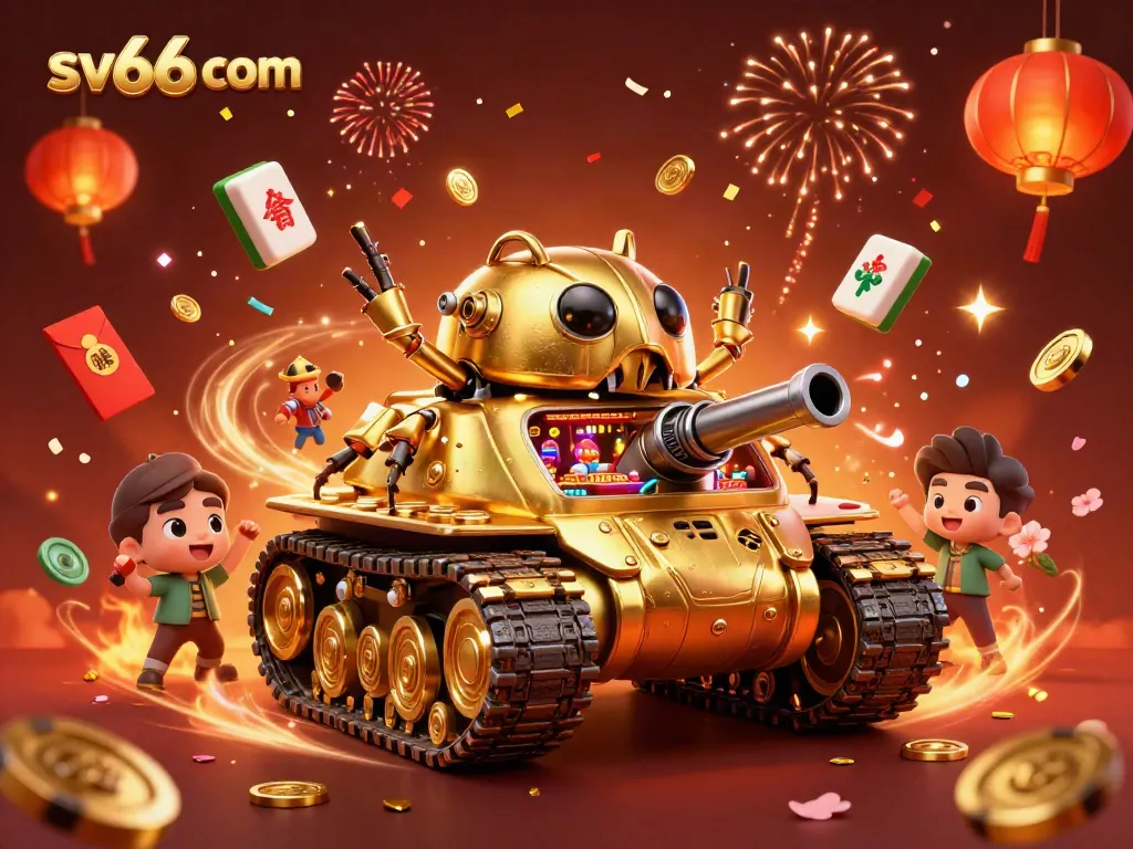 Experience the vibrant gaming scene of sv66 com with a golden beetle tank revealing a miniature casino indoors.