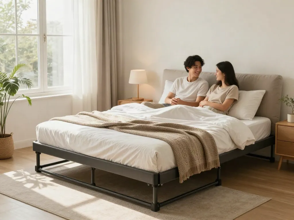 Cozy fold up bed in a modern bedroom with natural light.