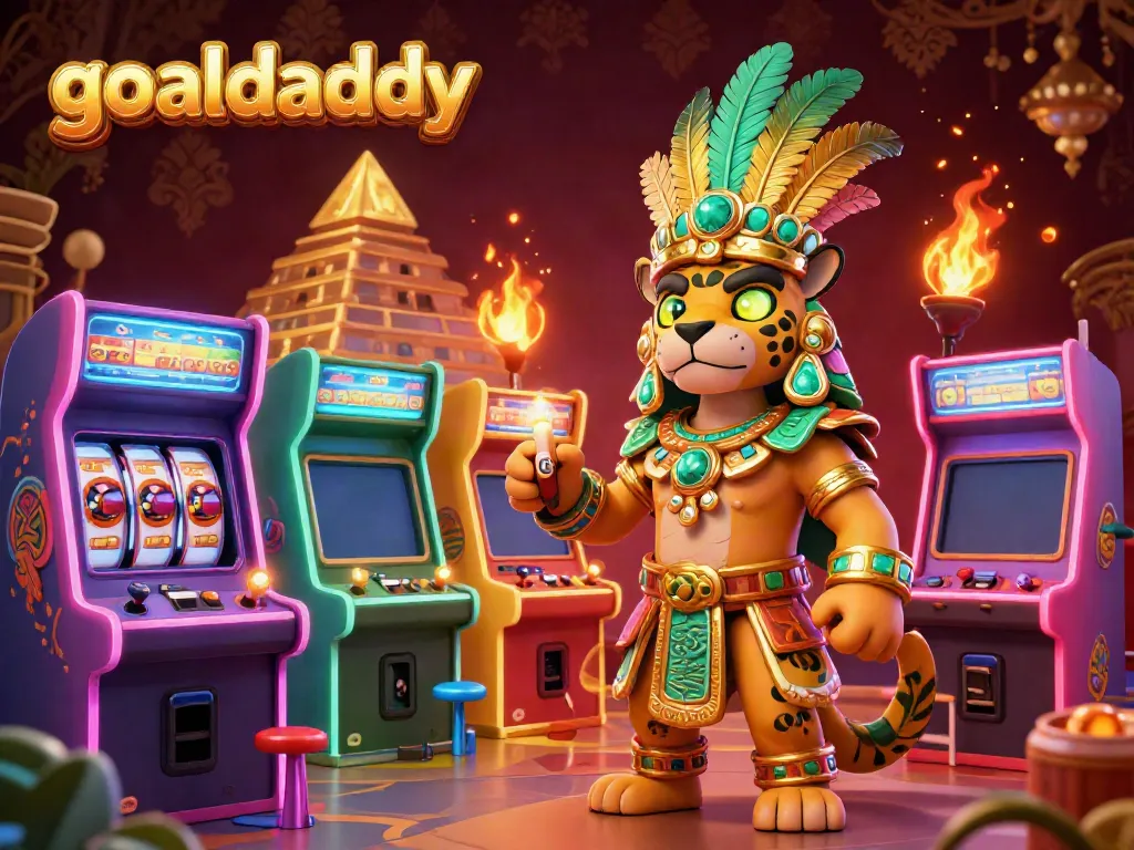 Engage with goaldaddy’s dynamic casino experience featuring vibrant arcade elements and a Mayan theme.