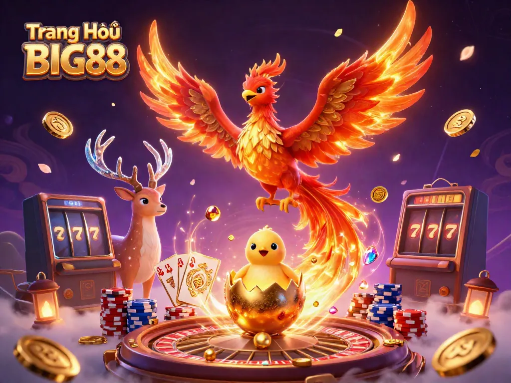 Experience the excitement at Trang Chủ BIG88 with dazzling golden coins and stunning casino characters.