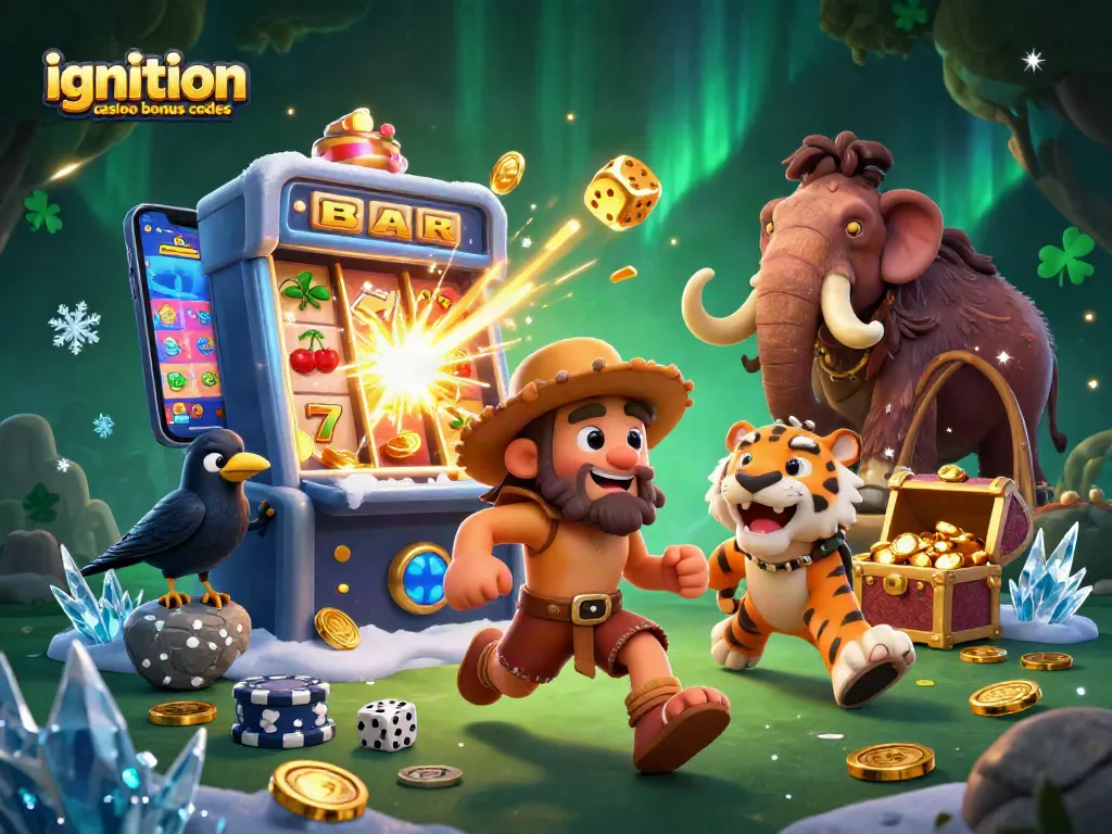 Experience thrilling moments with ignition casino bonus codes in a vibrant prehistoric casino atmosphere.