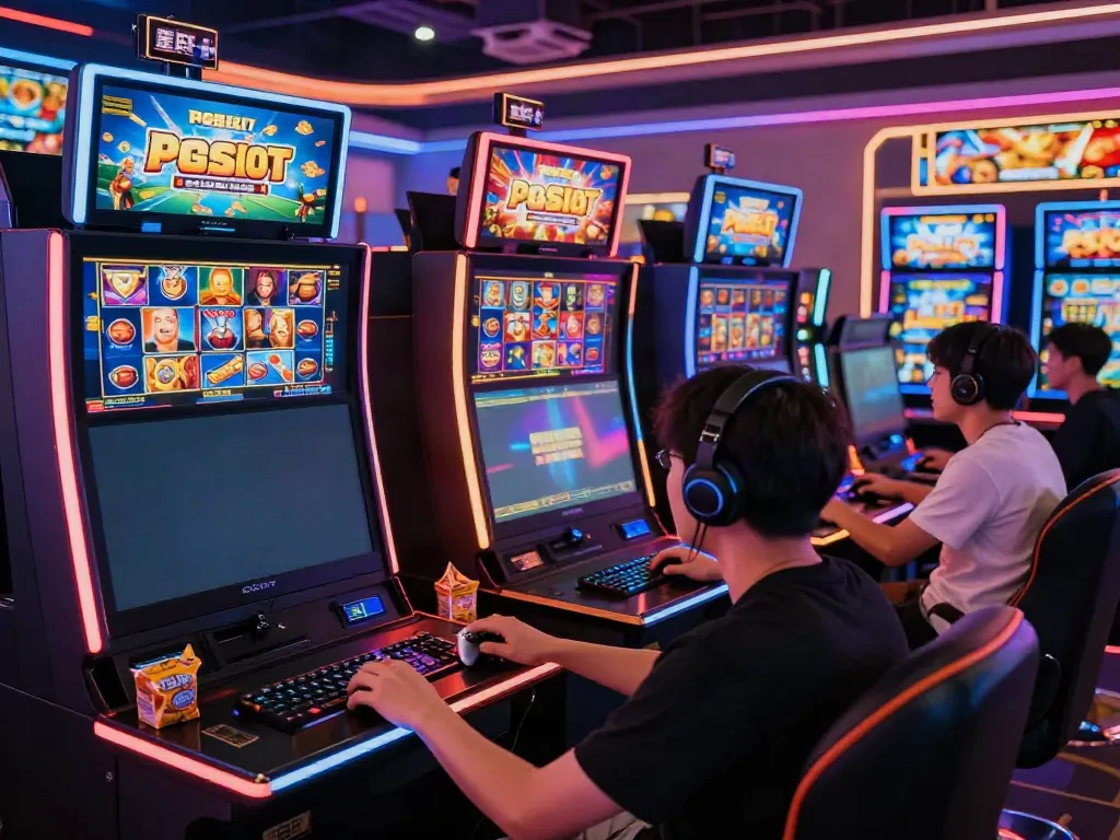 Player enjoying PG SLOT in a vibrant online gaming environment with colorful slot machines.