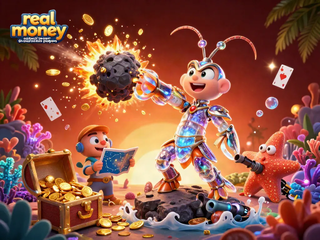 Explore real money casinos for Australian players in a vibrant underwater scene with treasures and gaming elements.