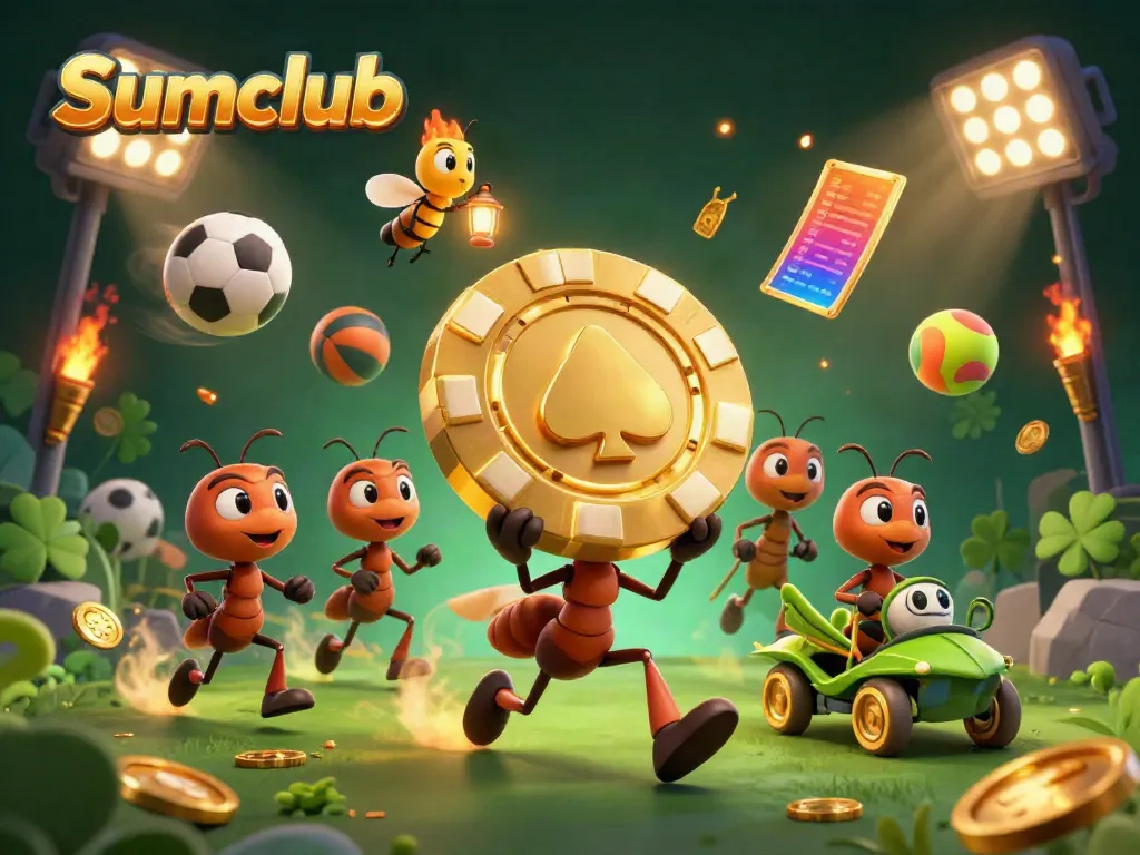 Experience thrilling action in the Sumclub scene with cartoon ants and sports excitement.