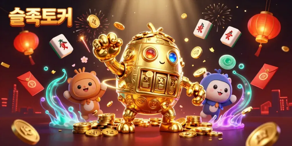 Experience the excitement with 슬롯토커 in a vibrant casino scene illustrating rich gambling elements with dynamic characters.