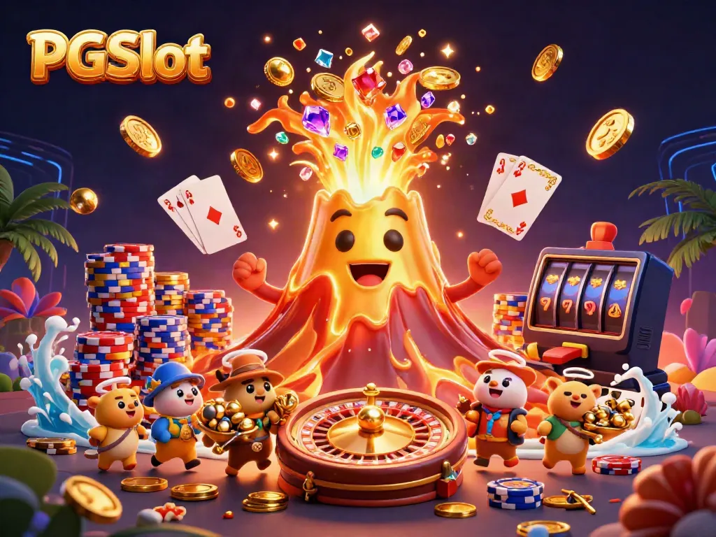 Experience the excitement of PGSlot with a dynamic scene of treasure and gaming elements.