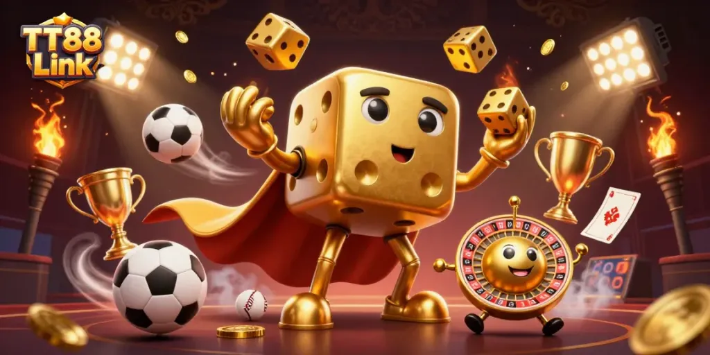 Experience winning strategies with TT88 Link in this vibrant 3D casino scene full of excitement.