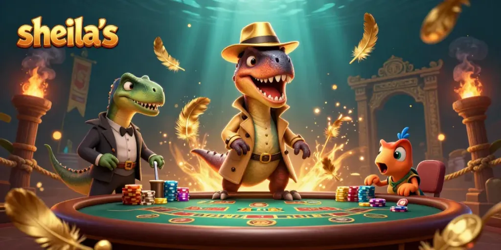 sheila's premier illustration of velociraptor card counter engaged in intense blackjack action