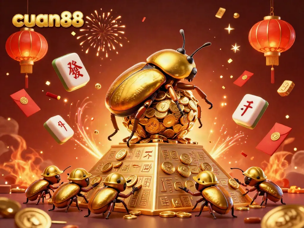 Experience excitement with cuan88 as golden beetles celebrate in a vibrant casino scene.