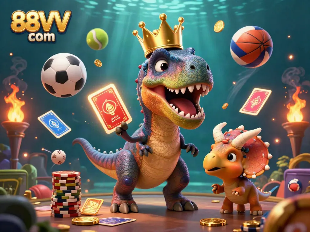 Engage with thrilling jackpots at 88VV com, featuring fun characters playing cards and stacking chips.