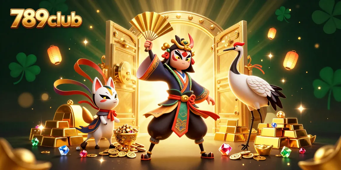 Check out the vibrant 789club scene featuring a kabuki warrior and treasures!