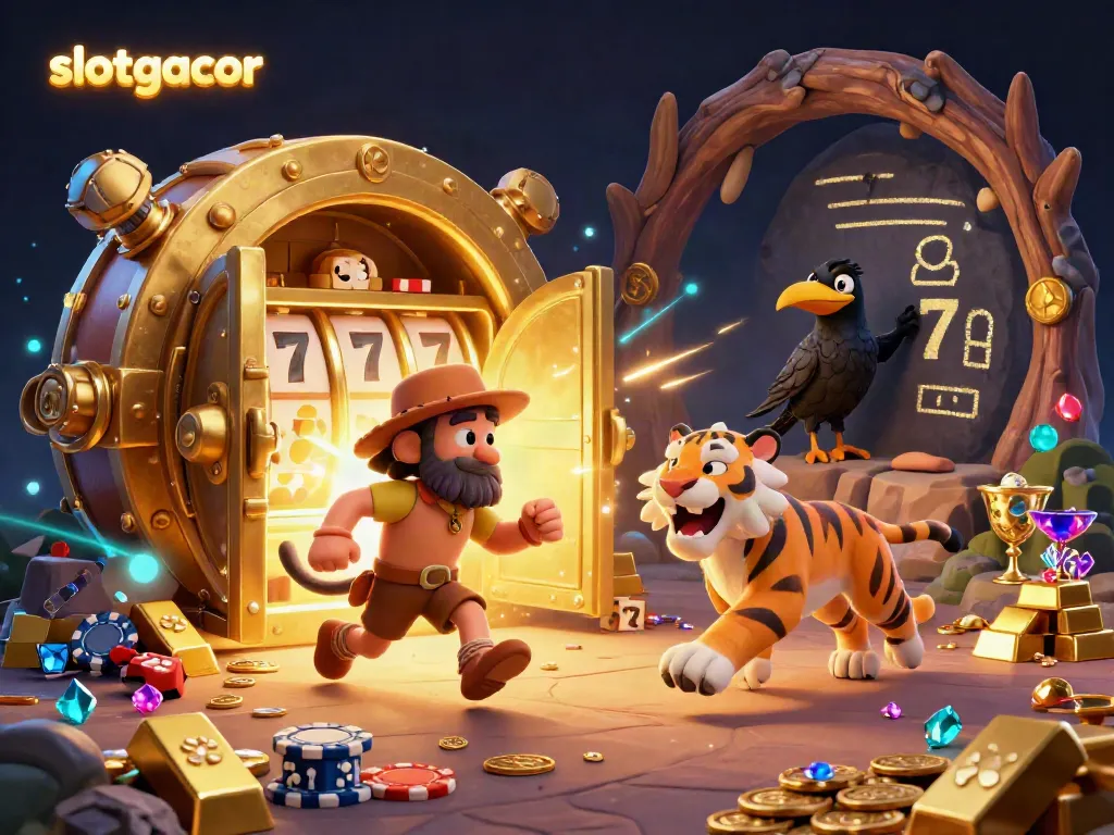Engage with slotgacor at a prehistoric casino featuring caveman, sabertooth tiger, and fortune treasures.