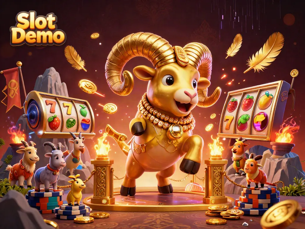 Experience the thrill of Slot Demo with a golden ram charging through a dynamic casino scene.