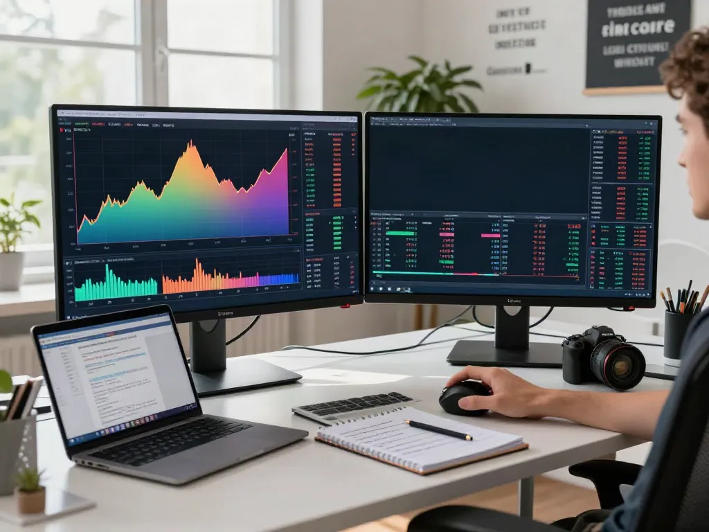 Trader analyzing real-time tradingview charts in a modern workspace