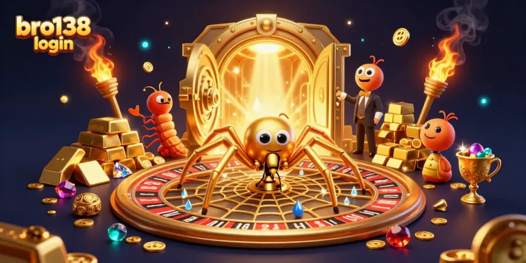 Spinning the roulette wheel at bro138 login with a golden spider, fly, and centipede croupier.