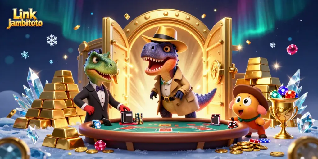 Engage with thrilling games at Link jambitoto's vibrant casino themed illustration.