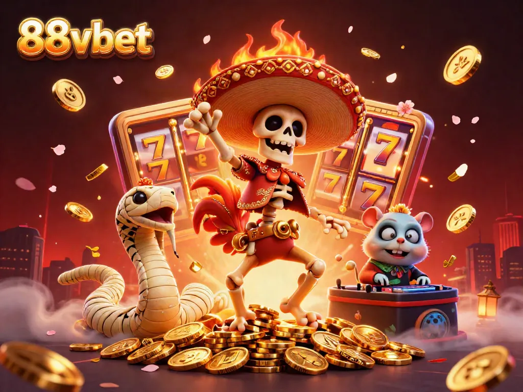 Engage with the lively 88vbet scene featuring whimsical characters and slot game elements.