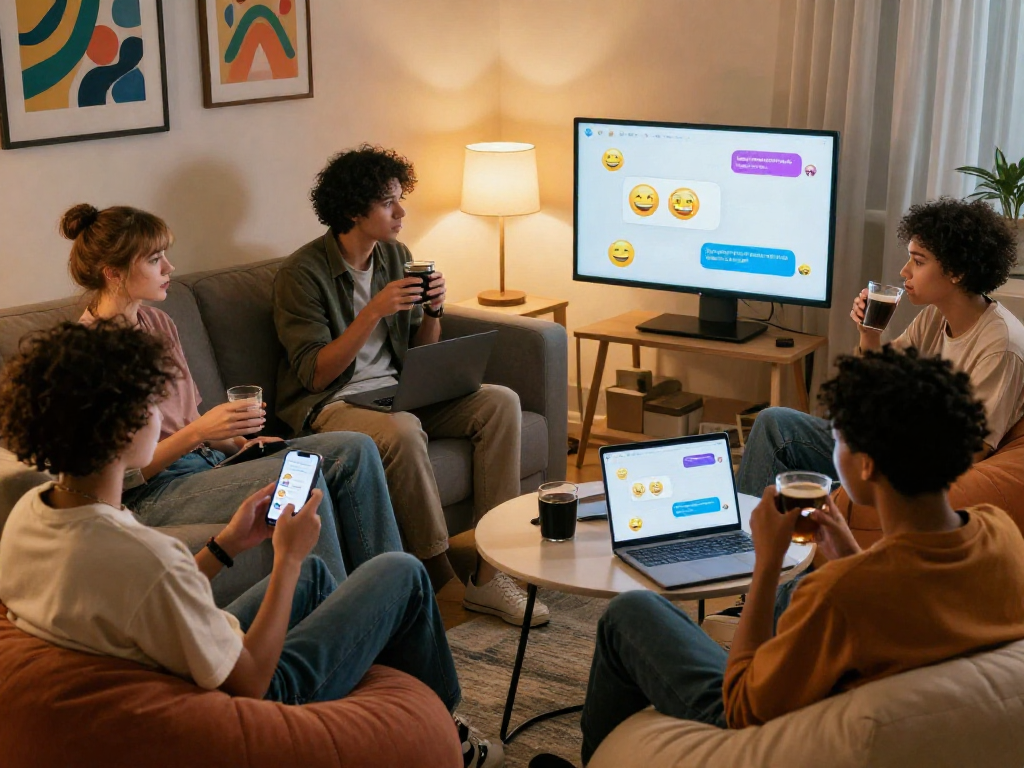 Engaging individuals in playful nsfw chat discussions in a cozy, inviting setting.