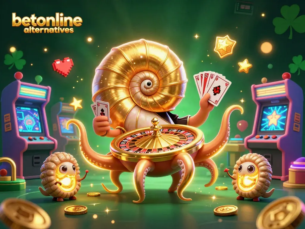 Experience the excitement of betonline alternatives with a 3D cartoon nautilus and vibrant casino elements.