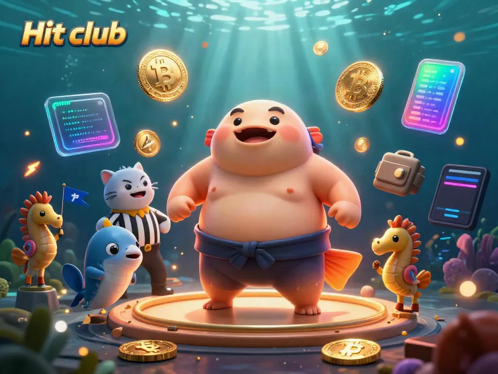 Hit club showcases an engaging underwater gambling scene with a colorful fugu and lively spectators.