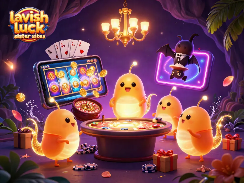 Experience thrilling gameplay at lavish luck sister sites with vibrant slot games and glowing characters.