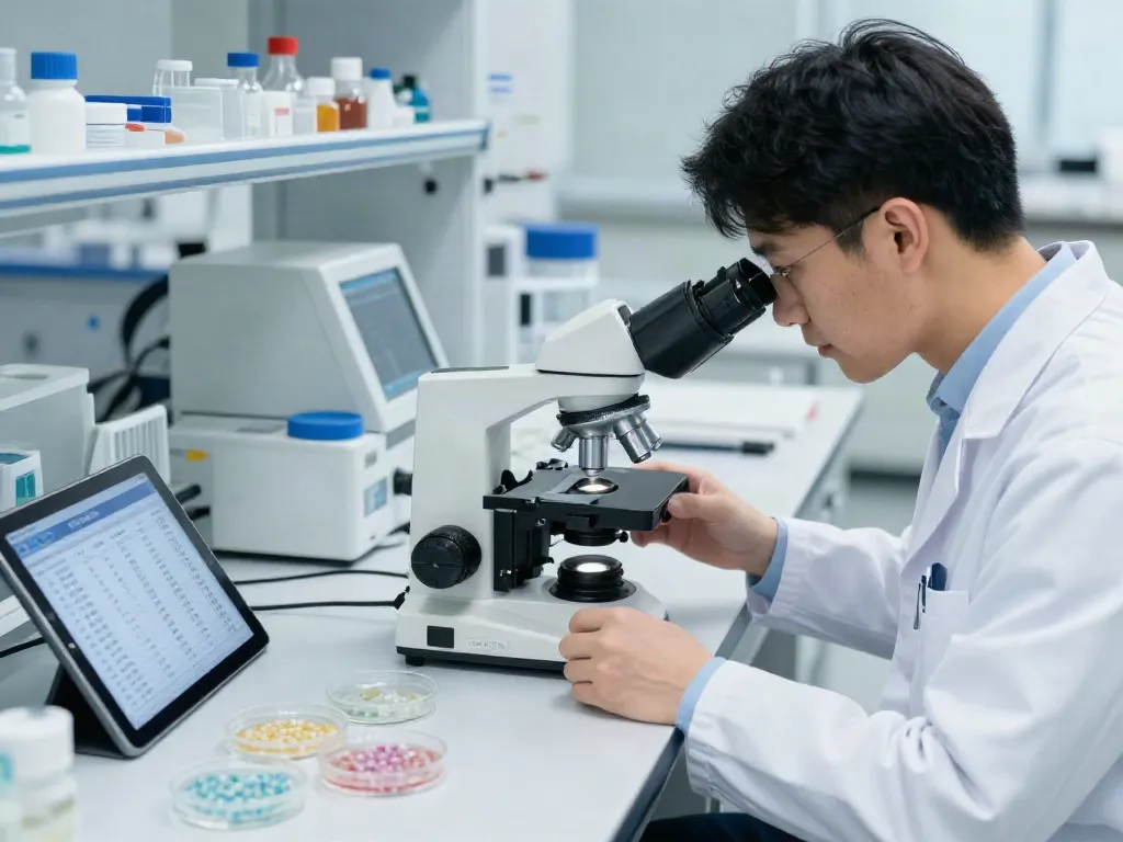 Compare peptide prices in a professional lab setting with scientists analyzing samples.