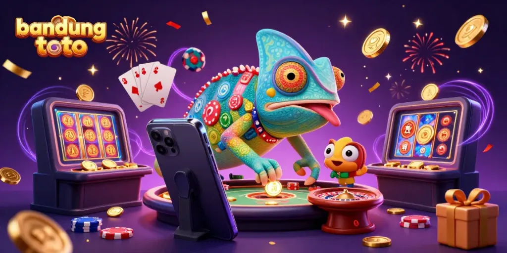 Experience the excitement of bandung toto with a vibrant 3D casino scene featuring playful characters and games.