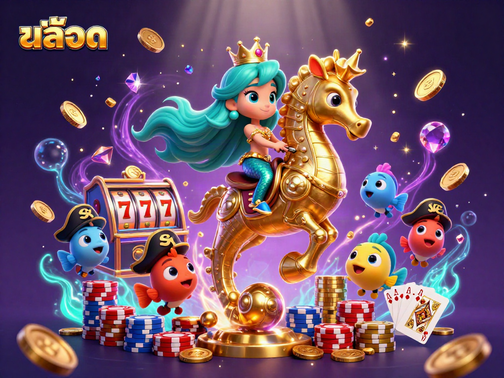 Experience excitement with สล็อต as a mermaid princess wins on vibrant slot machines in an epic underwater scene.