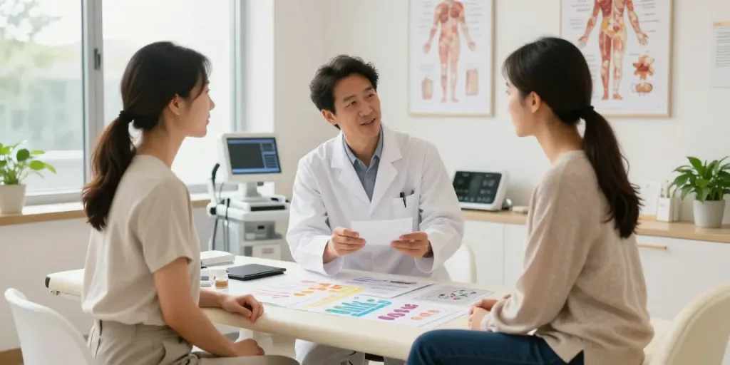 Healthcare professional explaining VIP peptide benefits in a wellness clinic
