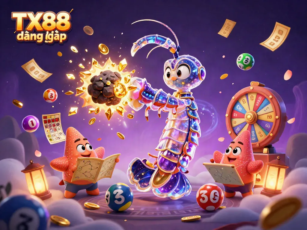 Experience a thrilling TX88 đăng nhập adventure with vibrant characters, dynamic lottery elements, and magical energy.
