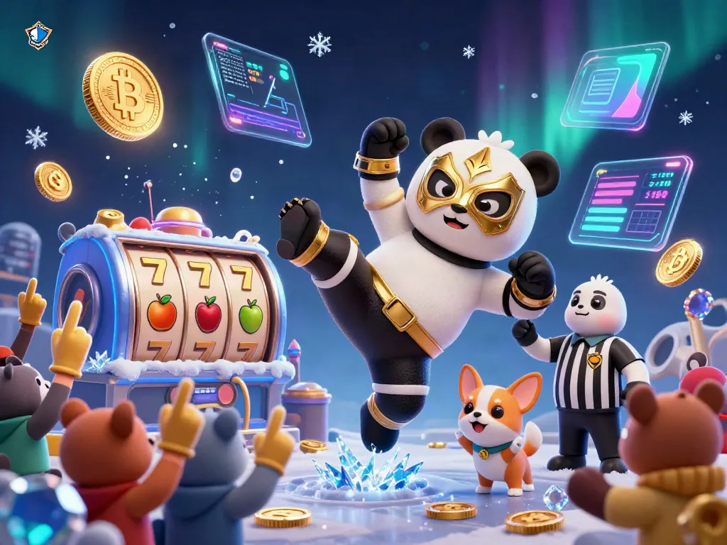 Experience the excitement of jogjatoto with a lively panda wrestler and animal spectators in a colorful casino scene.