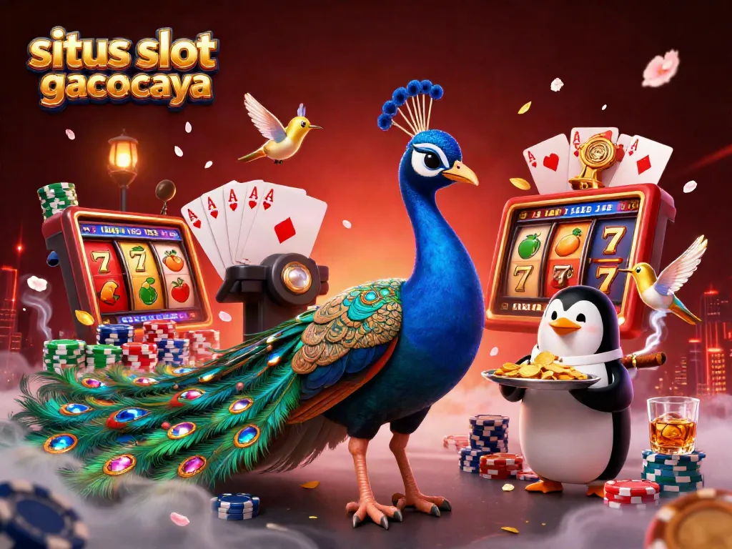 Experience the excitement of situs slot gacor terpercaya with a vibrant 3D illustration featuring dynamic casino elements.