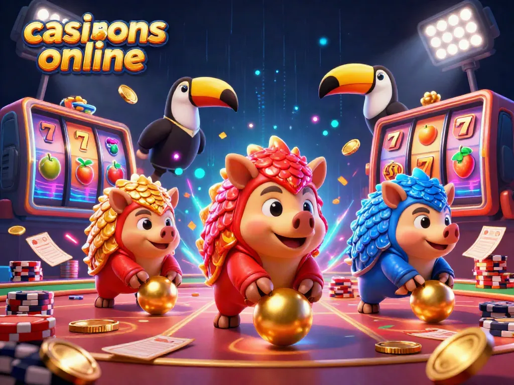 Engaging casinos online scene with animated pangolins and vibrant slot elements.